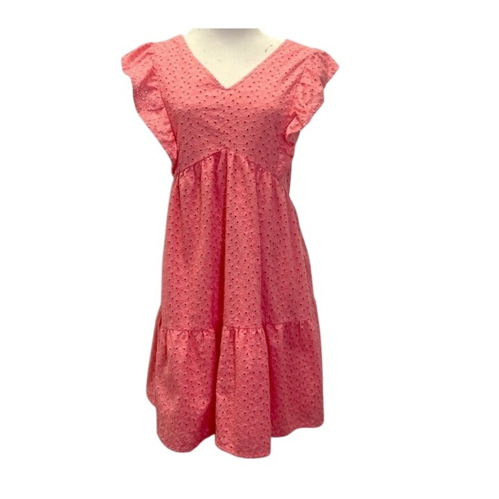 Time & Tru Peach Pink Eyelet Ruffled Tunic Top XL‎